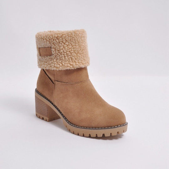 Damen nan gefütterte Kurzstiefelette mit Umschlag-Fellmanschette, Wildlederoptik und robuster Profilsohle Shop Nory