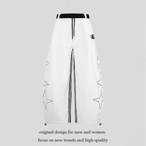 Damen Extraweite Palazzo-Hose mit Tunnelzugbund, seitlichem Sternprint und Kontrast-Reißverschluss Shop Nory