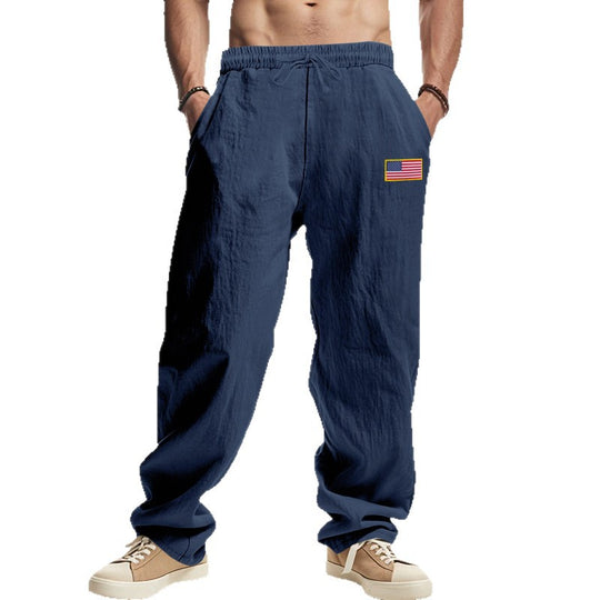 Herren Maritime Relaxed‑Fit Leinenoptik-Freizeithose mit Tunnelzug & Flaggen-Patch Shop Nory