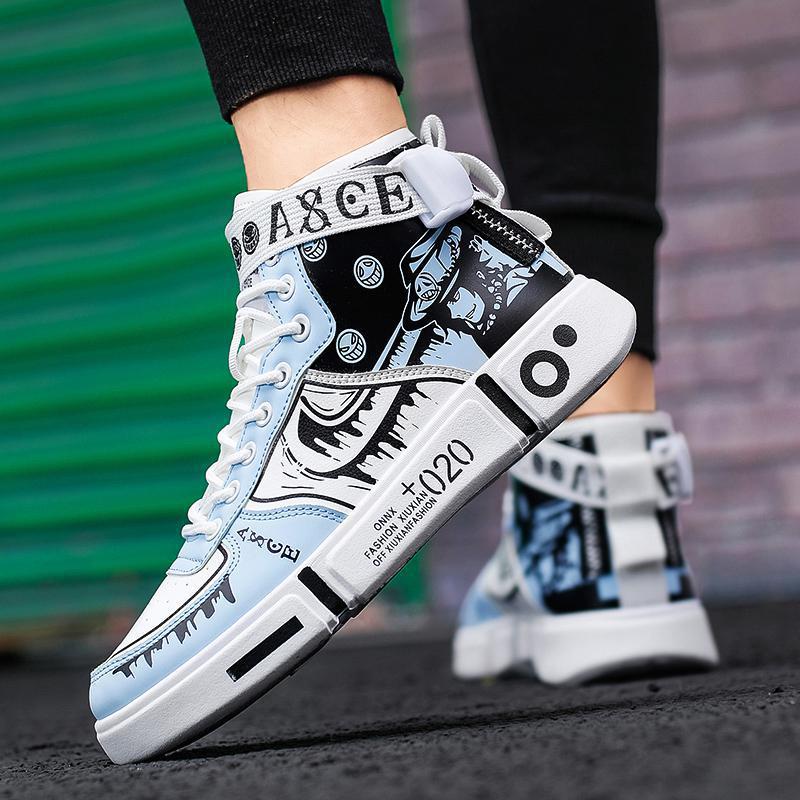 Herren High-Top Grafik-Sneaker mit Klettverschluss und auffälliger Plateausohle Shopy Nory
