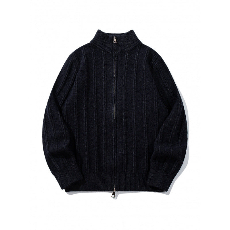 Unisex Reißverschluss-Strickjacke mit Stehkragen und vertikaler Struktur Shop Nory