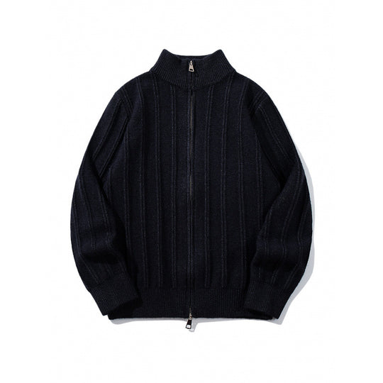 Unisex Reißverschluss-Strickjacke mit Stehkragen und vertikaler Struktur Shop Nory