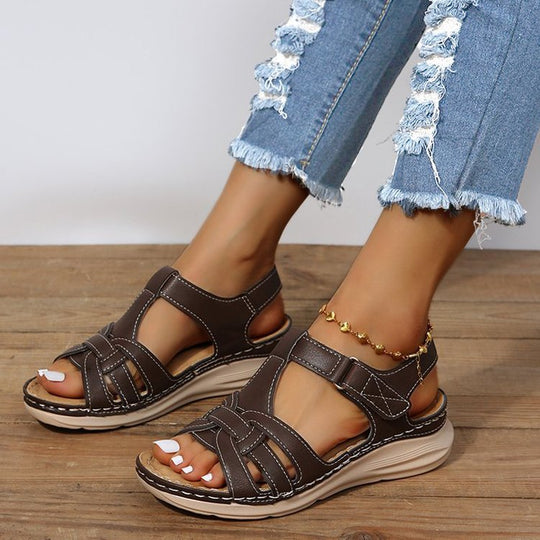 Damen Komfort-Sandalen mit Soft-Leder, geflochtenem Vorderblatt und verstellbarem Klettverschluss Shop Nory