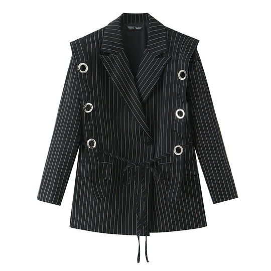 Damen Nadelstreifen-Blazer mit Zierösen und Tunnelzugtaillierung Shop Nory