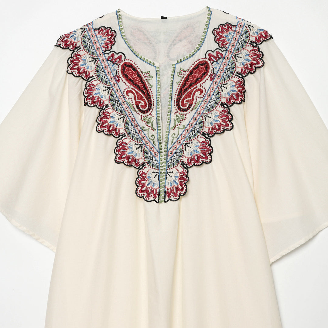 Damen Besticktes Kaftankleid mit V-Ausschnitt und weiten Fledermausärmeln Shop Nory
