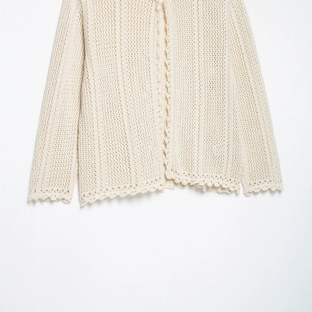 Damen Leichter Häkel-Cardigan mit Lochmuster, Scallop-Saum und kastiger Silhouette Shop Nory