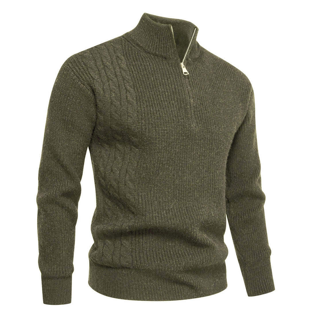 Herren Feinstrick-Halbzip-Pullover mit Stehkragen, Rippstruktur und Schulter-Zopfdetail Shop Nory