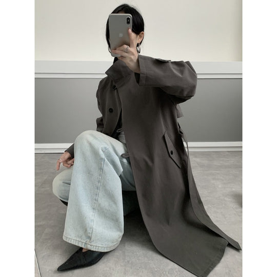 Damen Midilanger Trenchcoat mit hohem Stehkragen, Bindegürtel und lässiger Oversize-Silhouette Shop Nory