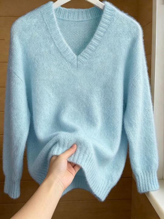 Damen Flauschiger Mohair-Mix Oversize-Pullover mit tiefem V-Kragen Shop Nory