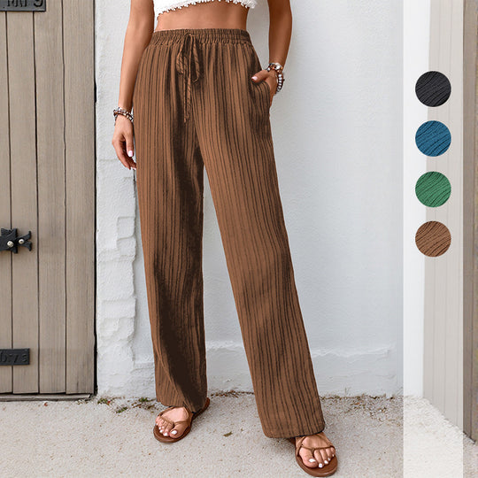 Damen Plissierte Leichte Weite-Hose mit Gummibund und Seitentaschen Shop Nory