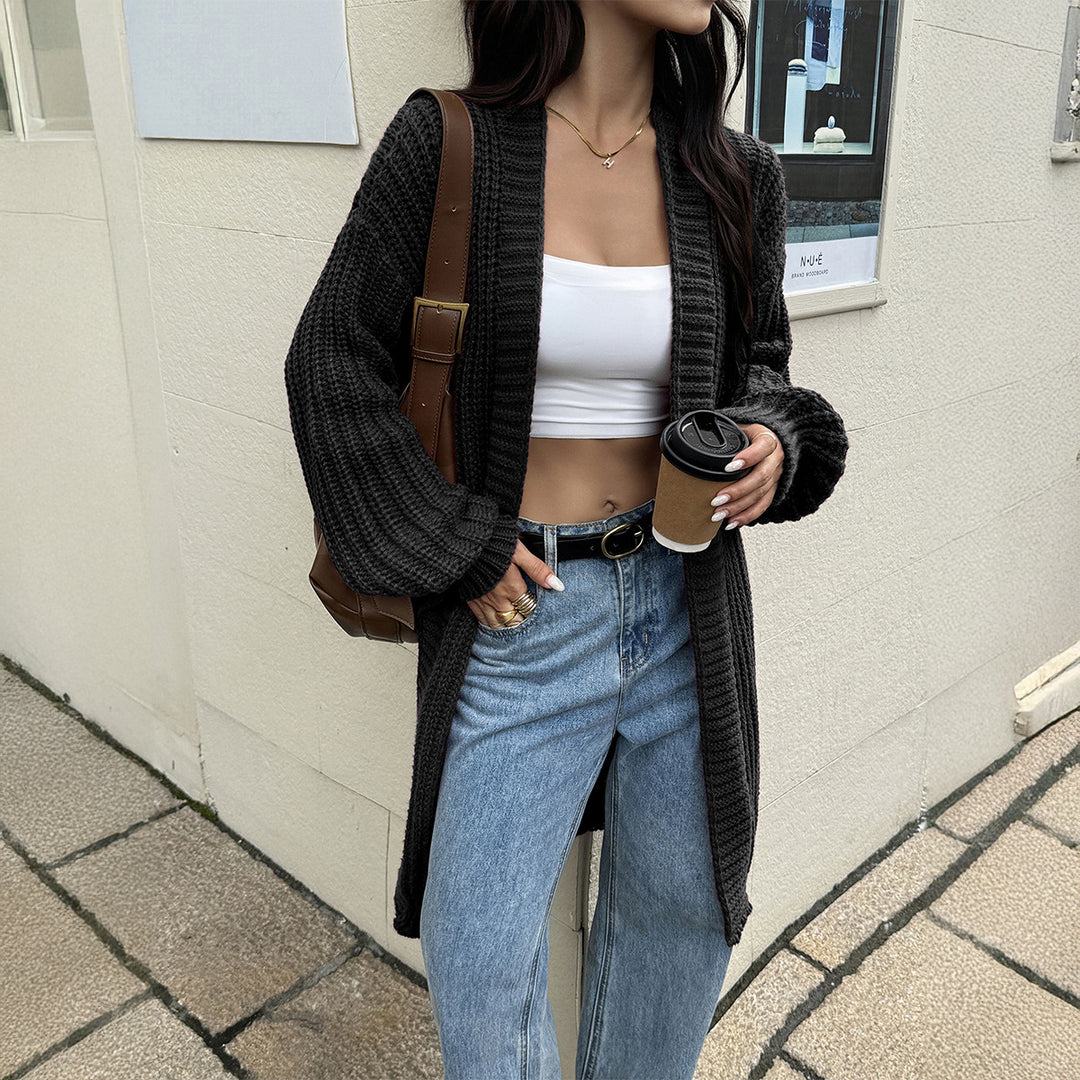 Damen nan lange Grobstrick-Cardigan mit offener Front und Ballonärmeln Shop Nory