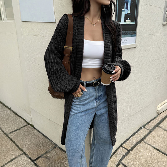 Damen nan lange Grobstrick-Cardigan mit offener Front und Ballonärmeln Shop Nory