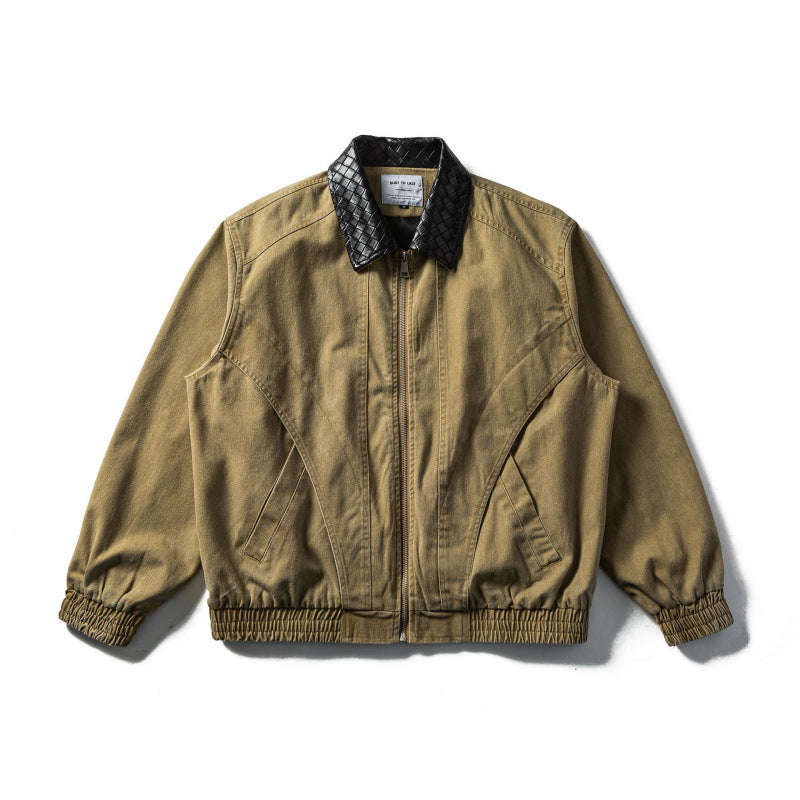Herren Kastige Denim-Blousonjacke mit gesteppter Lederkragen und Elastikbund Shop Nory