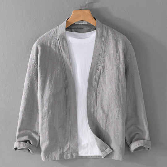 Herren Offene Leinen-Overjacket mit Kimono-Kragen und Relaxed-Fit Shop Nory