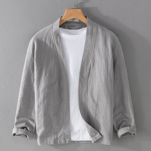 Herren Offene Leinen-Overjacket mit Kimono-Kragen und Relaxed-Fit Shop Nory