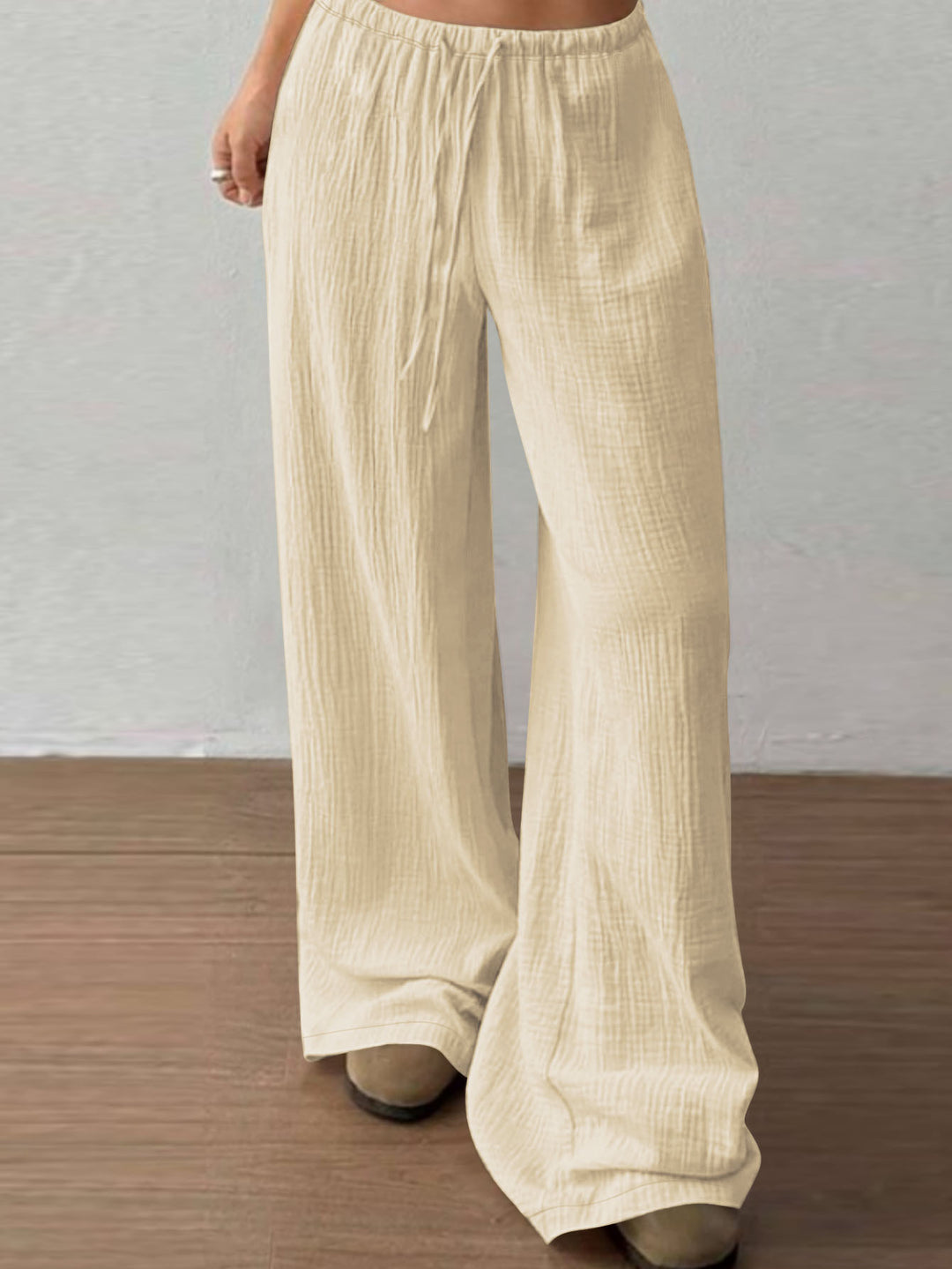 Damen Fließende Baumwoll‑Gauze Palazzohose mit elastischem Bund und Kordelzug Shop Nory