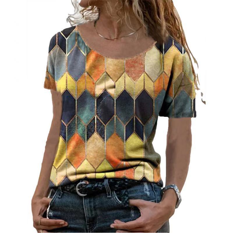 Damen Kurzarm Oberteil mit geometrischem Muster