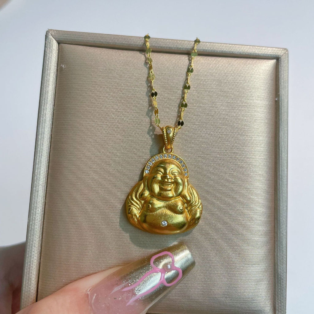 Damen Halskette mit Buddha-Anhänger und hochwertigem Strass-Besatz Shop Nory