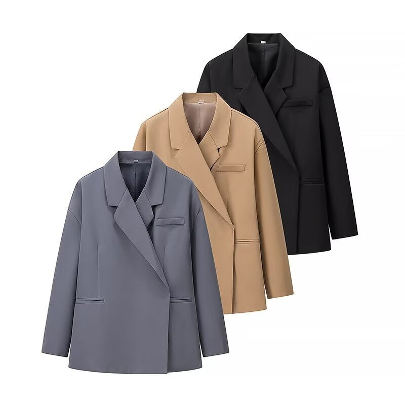 Damen Oversize-Kastenblazer mit schlichten Leistentaschen und weitem Revers Shop Nory