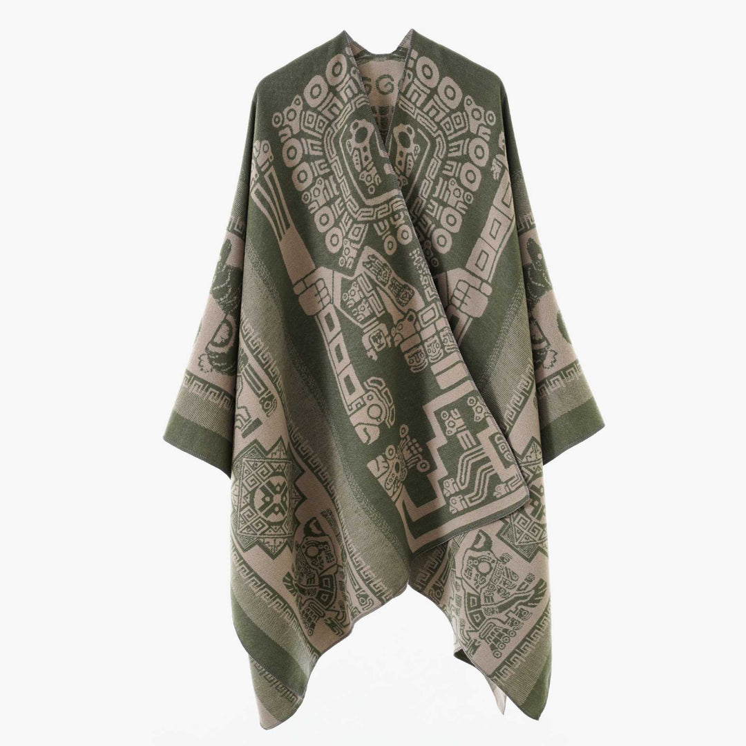 Damen Oversize-Jacquardponcho im Kimono-Stil mit grafischem Medaillonmotiv Shop Nory