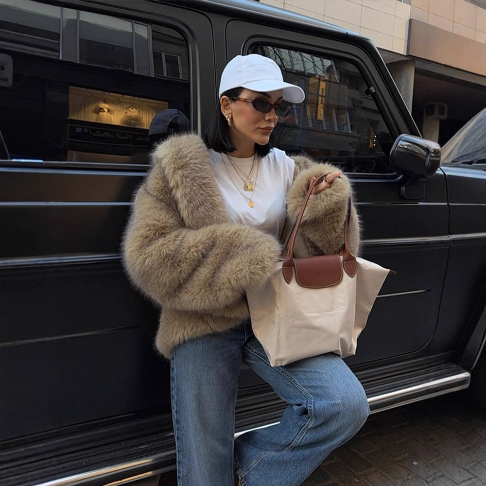 Damen Boxy-Kunstpelzjacke im Teddy-Look mit Oversize-Schalkragen Shop Nory