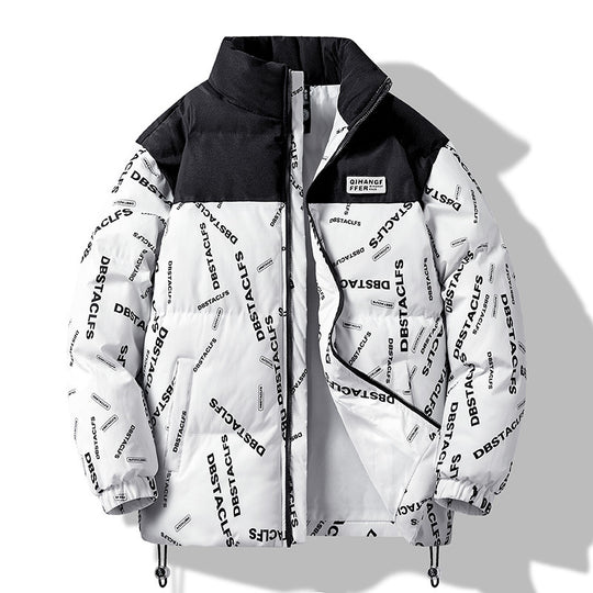 Herren Gepolsterte Steppjacke mit grafischem Schrift-Print, Stehkragen und verstellbarem Saum Shop Nory