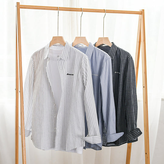 Herren Nadelstreifen-Lagenhemd im Overshirt-Stil mit dezenter Bruststickerei Shop Nory