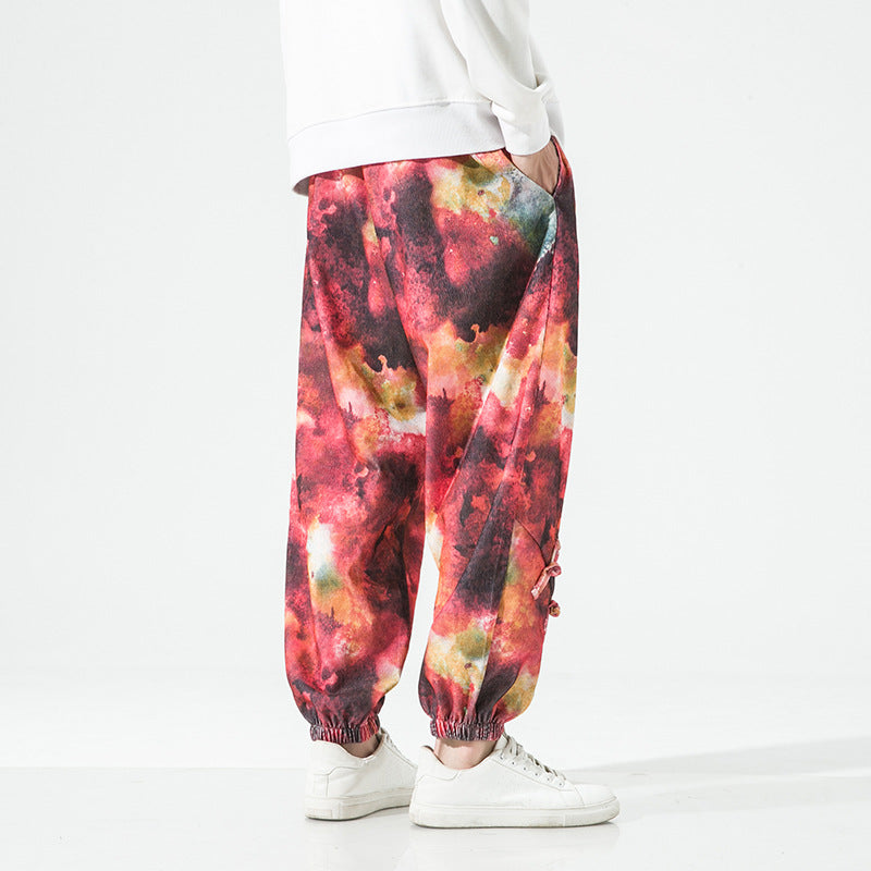 Herren Tie-Dye Baggy Jogginghose mit Tunnelzug, Gummibündchen und dekorativen Riemen Shop Nory