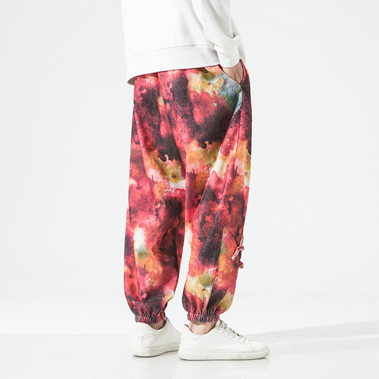 Herren Tie-Dye Baggy Jogginghose mit Tunnelzug, Gummibündchen und dekorativen Riemen Shop Nory