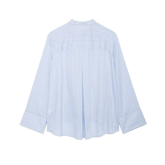 Damen Oversize-Hemdbluse mit Stehkragen, asymmetrischer Knopfleiste und hohem Saum Shop Nory