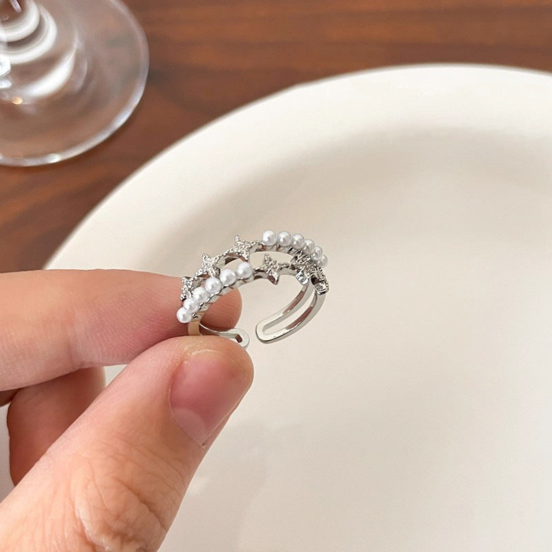 Damen trendiger Ring mit Sternen und Perlen Shop Nory