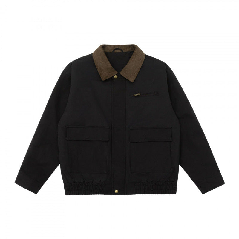 Unisex Kastenförmige Utility-Jacke mit Cordkragen, aufgesetzten Pattentaschen und elastischem Saum Shop Nory