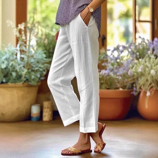 Damen Leinenhose mit weitem Schnitt und praktischen Taschen