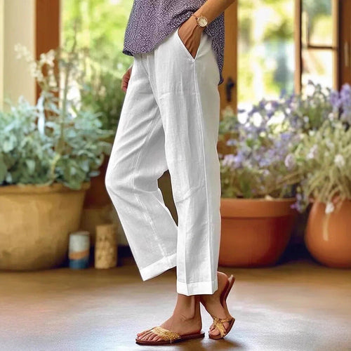 Damen Leinenhose mit weitem Schnitt und praktischen Taschen
