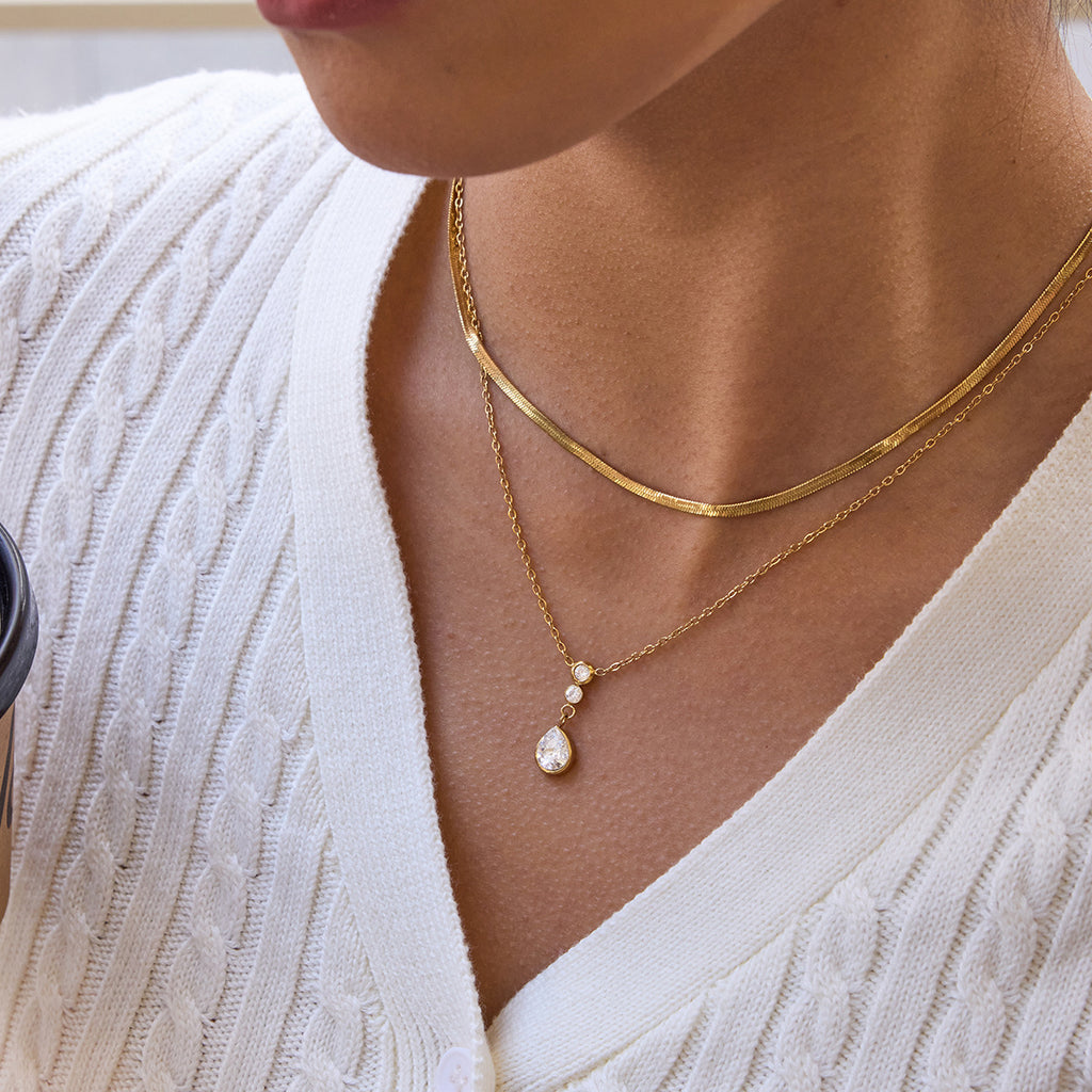 Damen Halskette mit zarten Wasserfall-Anhängern und verlängerbarer Edelstahlkette Shop Nory