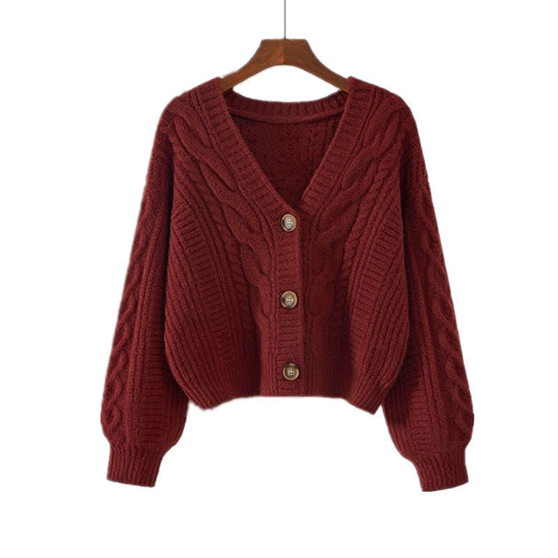 Damen Strickjacke mit ausgefallenem Zopfmuster und tiefem V-Ausschnitt
