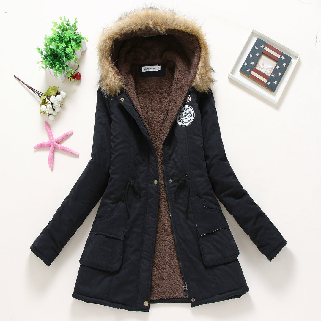 Damen taillierter Winterparka mit Teddyfutter Kunstfellkapuze und Tunnelzug Shop Nory