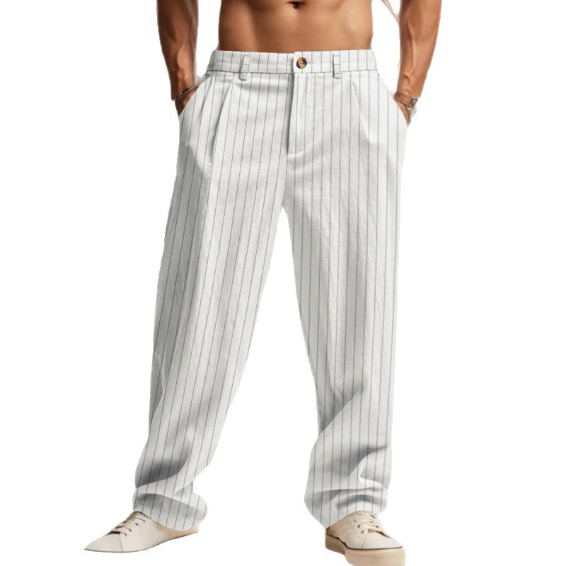Herren nan weite Nadelstreifen-Sommerhose mit Bundfalte, lässigem Taper und elastischem Knöchelabschluss