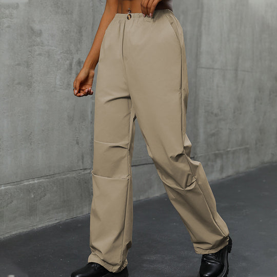 Damen Locker geschnittene Utility-Hose mit hohem Gummibund, Tunnelzug-Saum & verdeckter Knopfleiste Shop Nory