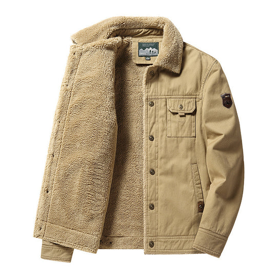 Herren Canvas-Trucker-Overshirt mit durchgehendem Teddyfleece-Innenfutter und Hemdkragen Shop Nory