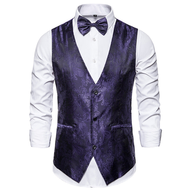 Herren taillierte Satinweste mit ornamentalem Jacquardmuster, V-Ausschnitt und drei Knöpfen Shop Nory