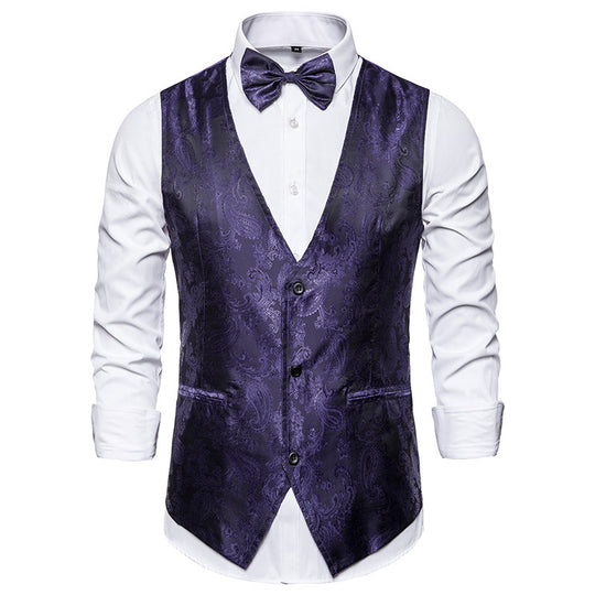Herren taillierte Satinweste mit ornamentalem Jacquardmuster, V-Ausschnitt und drei Knöpfen Shop Nory