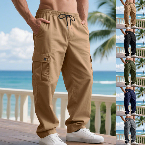 Herren nan weite Cargo-Hose mit elastischem Tunnelzugbund, aufgesetzten Klappentaschen und legerer Passform