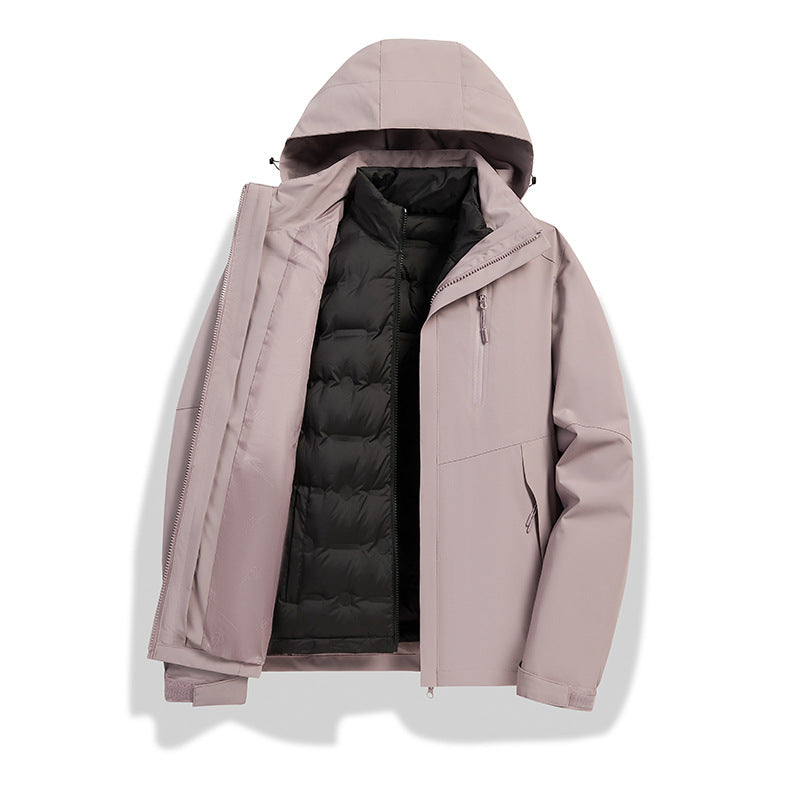 Damen 2-in-1 wasserdichte Winterjacke mit abnehmbarer Daunen-Innenweste Shop Nory