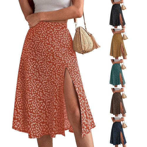 Damen Midi-Rock mit seitlichem Schlitz und floralem Muster