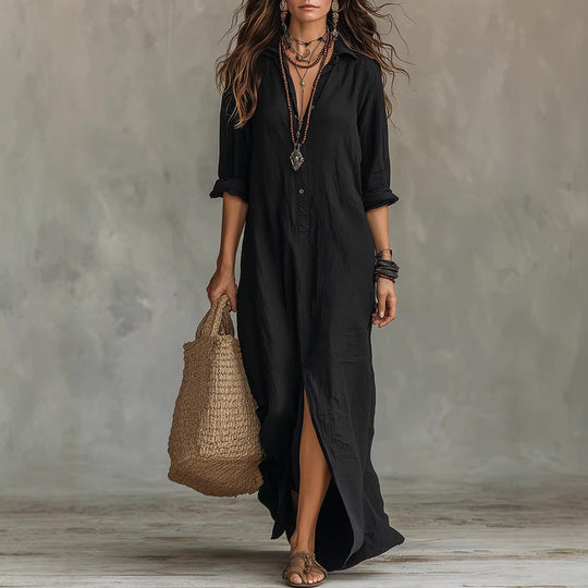 Damen Langes Hemdkleid mit Knopfverschluss und seitlichem Schlitz