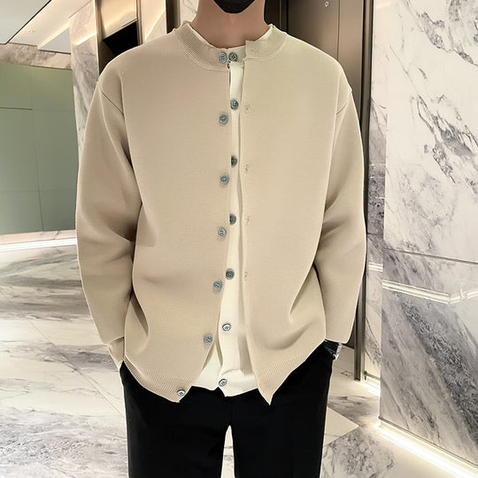 Herren Leichter Feinstrick-Cardigan mit Rundhals, Minimaler Optik und Kontrastknopfleiste Shop Nory