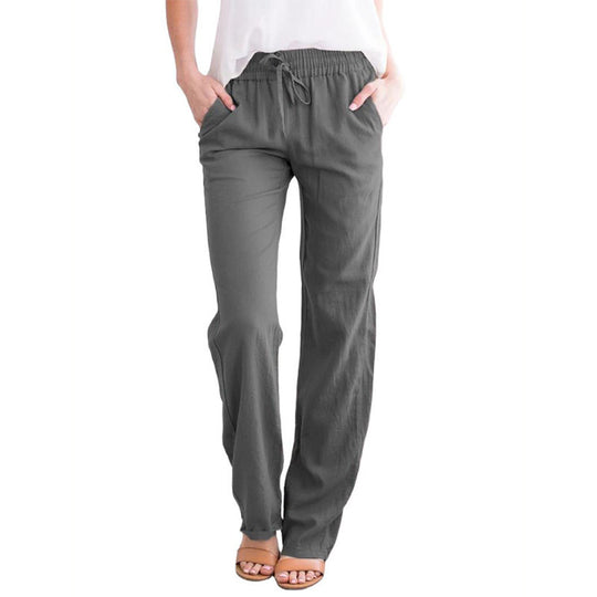 Damen Leichte Leinenoptik Palazzo-Hose mit Gummibund, Tunnelzug und Eingrifftaschen Shop Nory