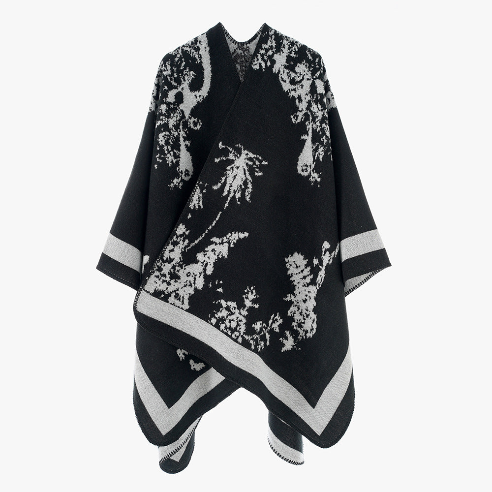 Damen Eleganter Cape‑Poncho im Kimono‑Schnitt mit Jacquard‑Strick Shop Nory