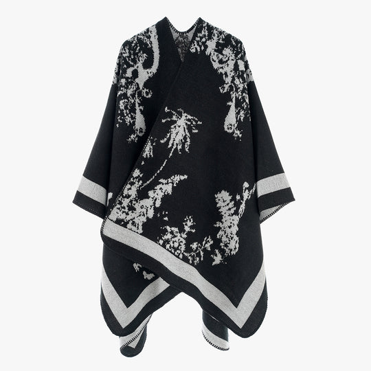 Damen Oversize-Jacquard-Cape aus Wollmix mit abstraktem Blumenmuster Shop Nory